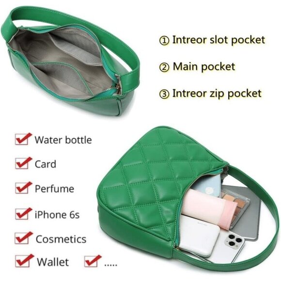 Women’s Green Gp Cute Hobo Tote Handbag Mini Clutch Purse with Zipper Closure - Picture 4 of 4